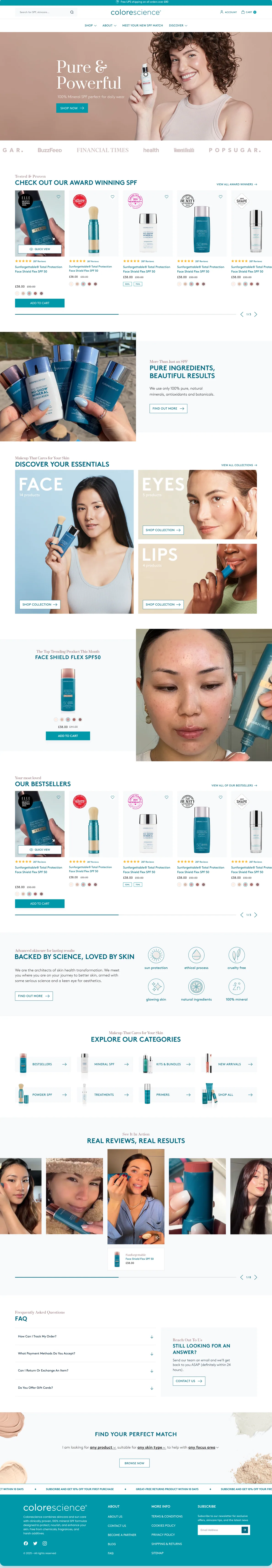 The new Colorescience desktop homepage, annotated with fifteen numbered sections
