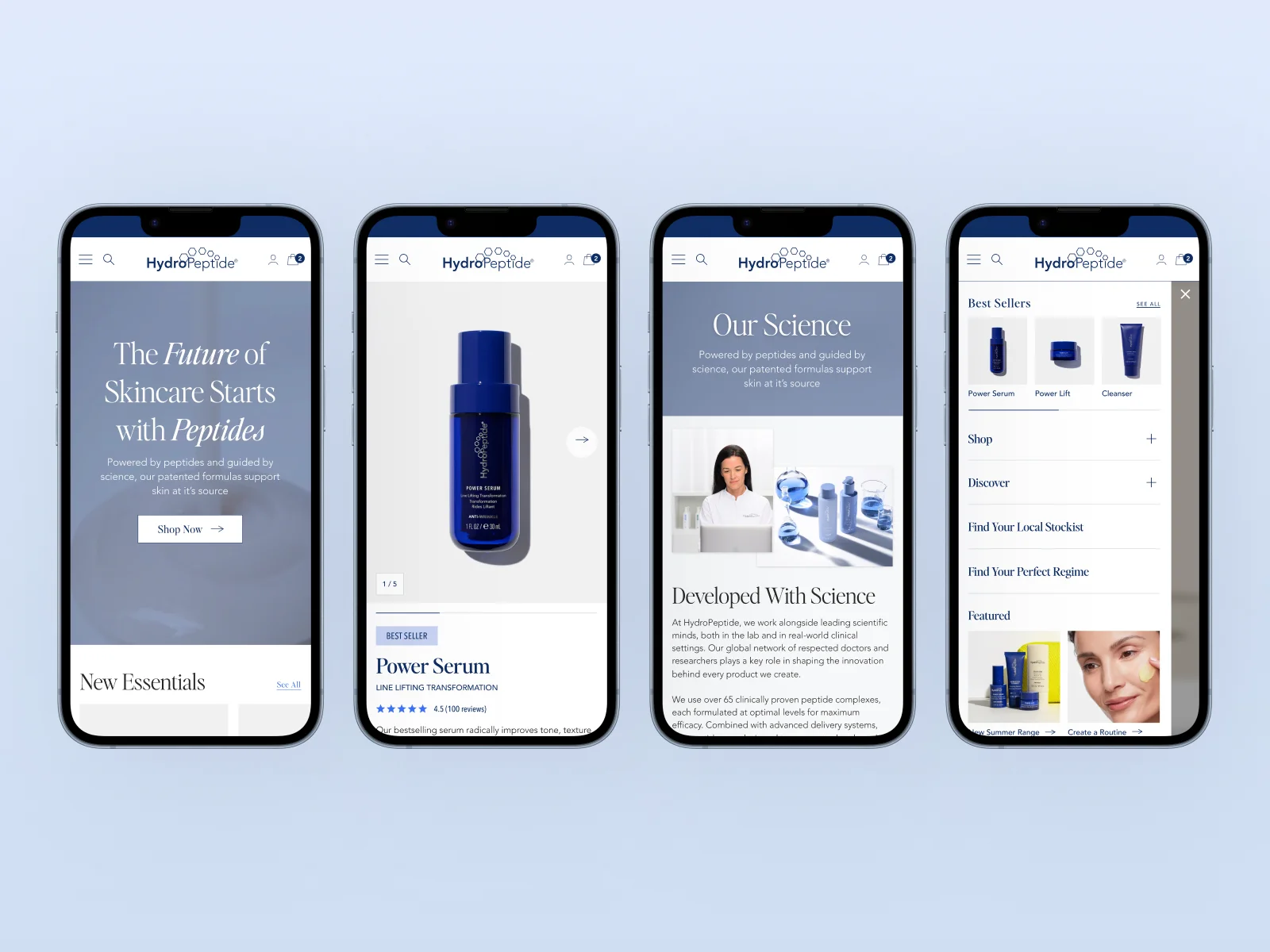 The HydroPeptide experience across mobile screens