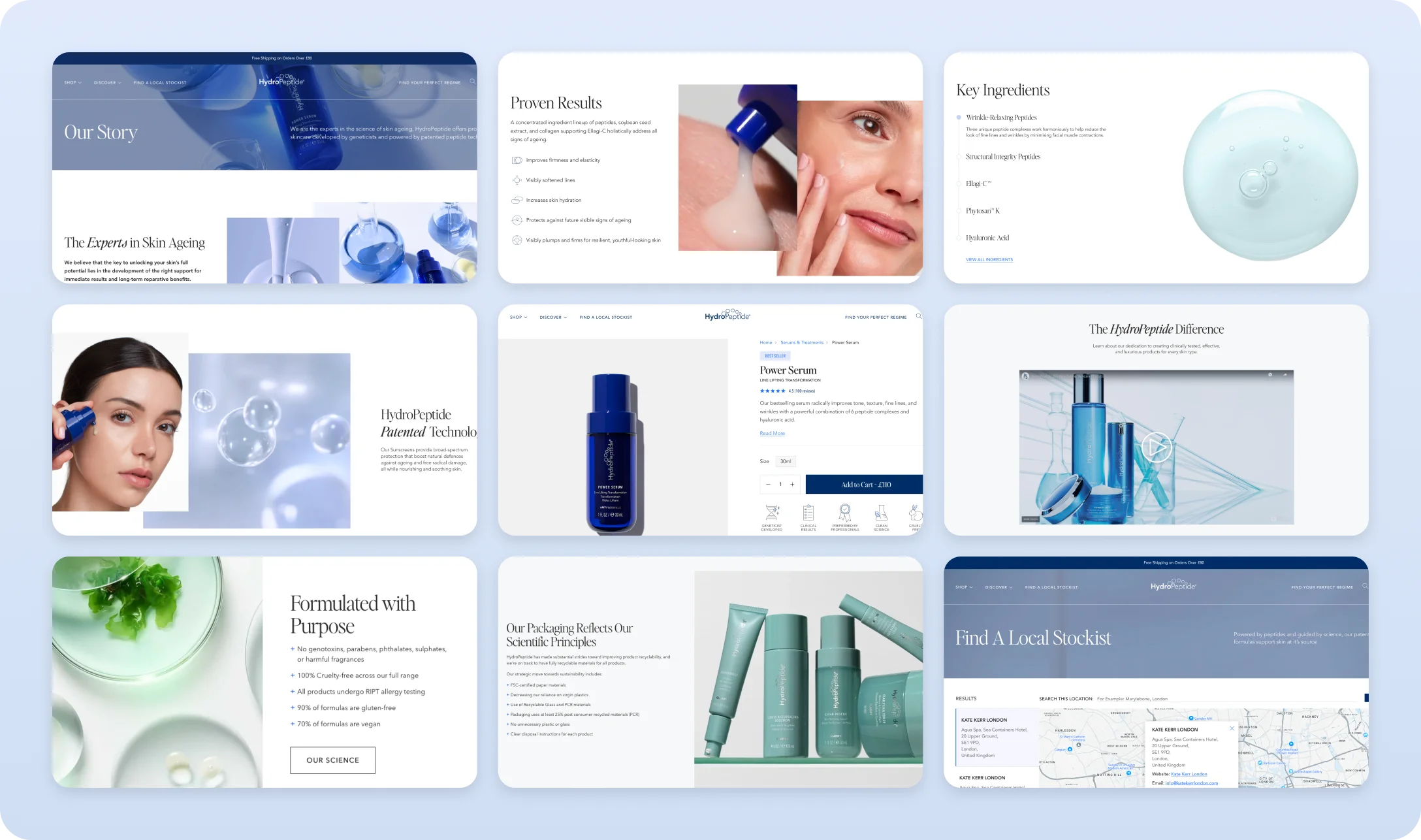 Supporting pages and reusable sections across the HydroPeptide site