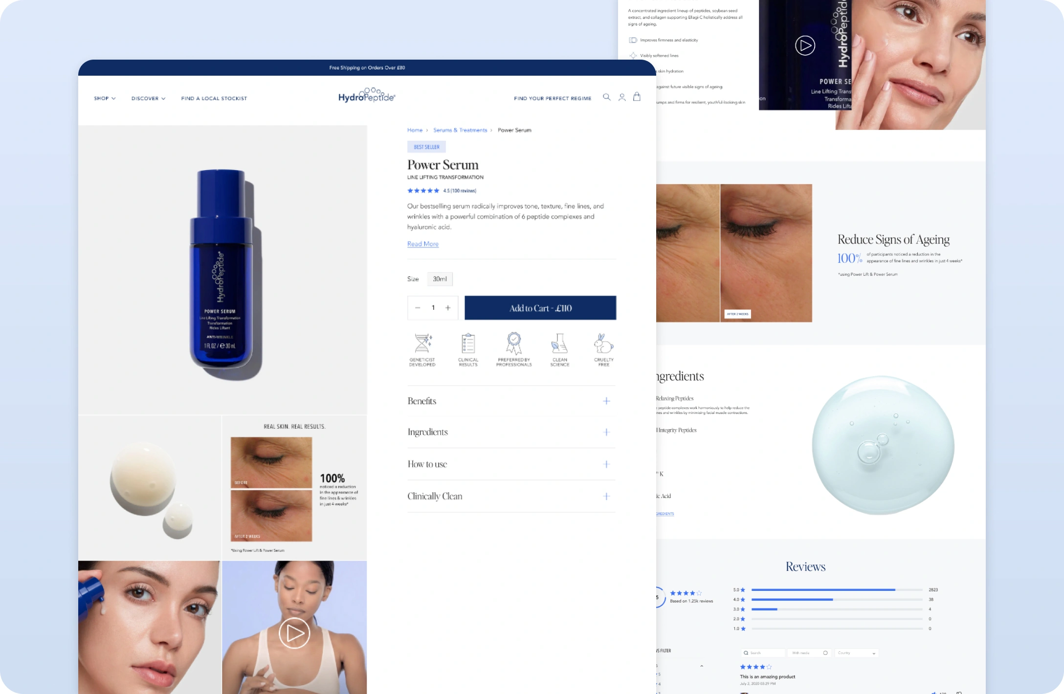 The redesigned HydroPeptide product page