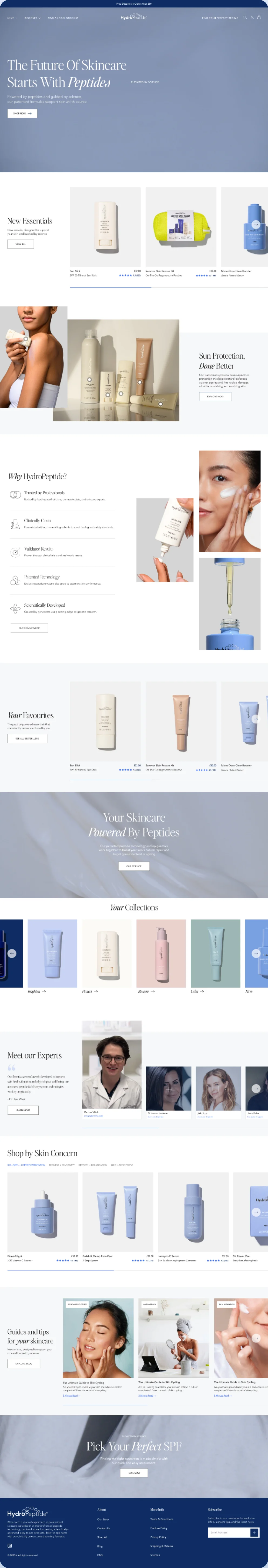 The redesigned HydroPeptide homepage